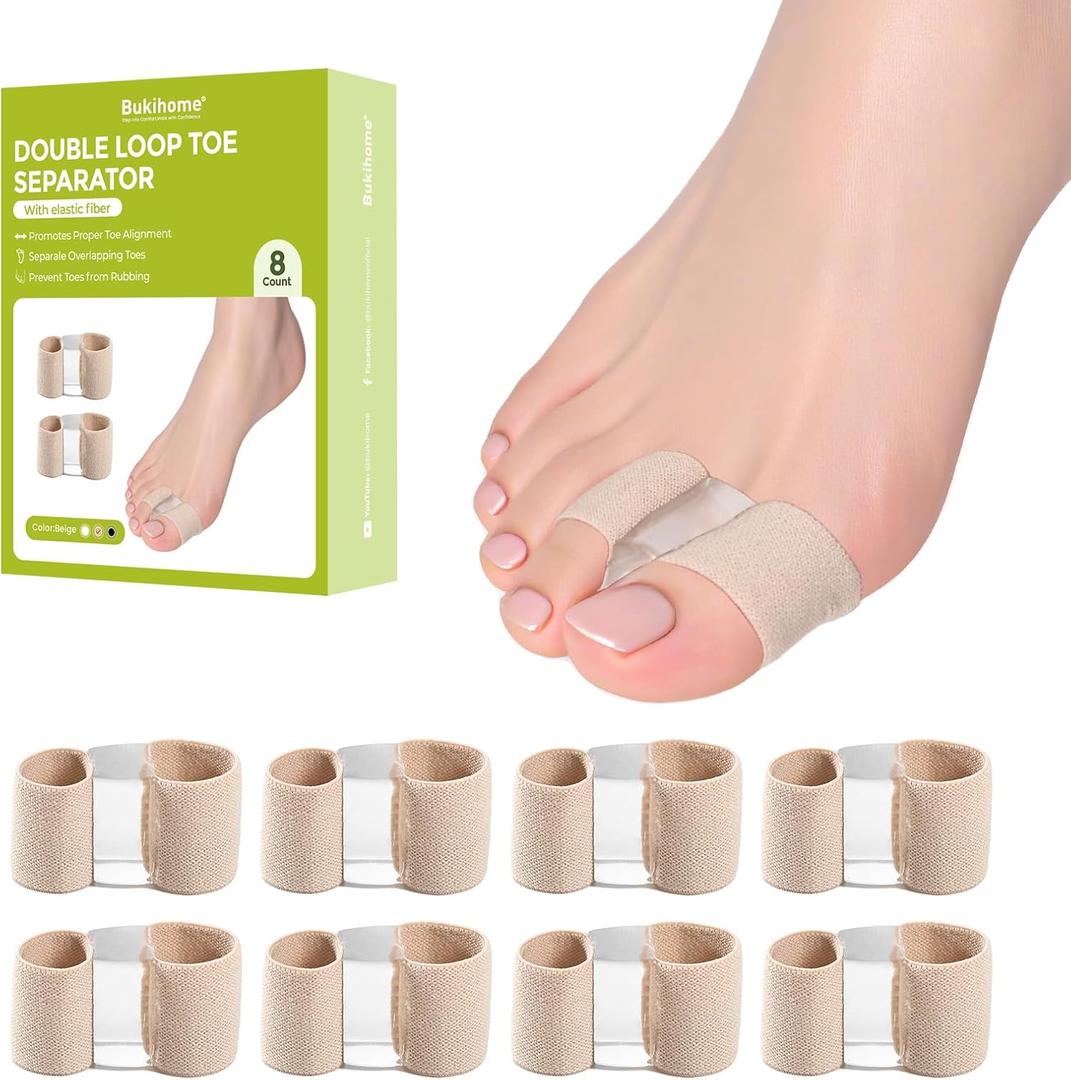 Bukihome Toe Separators for Overlapping Toes, Gel Bunion Corrector and Fabric Toe Spacers Straightener for Women & Men, Bunion Relief, 8 Pack