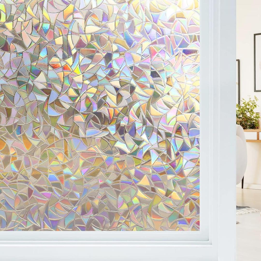 Haton Window Privacy Film, Stained Glass Rainbow Film Decorative Window Clings, Static Cling Sun Blocking Stickers Decals Coverings Tint for Home Heat Control, Non-Adhesive 23.6" x 78.7"