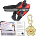 Service Dog Vest, ID Tag + 50 ADA Information Cards, Service Dog Harness in Sizes X Small to XX Large, Ruggedized Metal Tag, 2-Sided Service Animal Information Cards, ESA Accessory Set Large (LARGE (Chest: 25 - 33 Inch), Red)