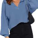 CHYRII Women Overized Puff Long Sleeve V Neck Knitted Polo Pullover Sweater Jumper Tops (M)