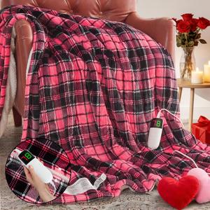 OCTROT Heated Blanket Electric, Twin Size 62X84, Heating Blanket with 10 Heating Levels & 8 Hours Auto Off, Pink Plaid Checkered Plaid Sherpa Blankets Warmer for Adults, Fast Heating Washable