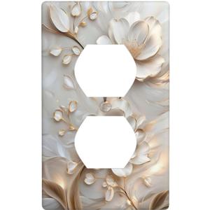 Decorative Art Light Switch Covers Elegant Beige Floral Switch Plate Cove 1 Gang Single Duplex Outlet Wall Plate Switchplate Electrical Faceplate
