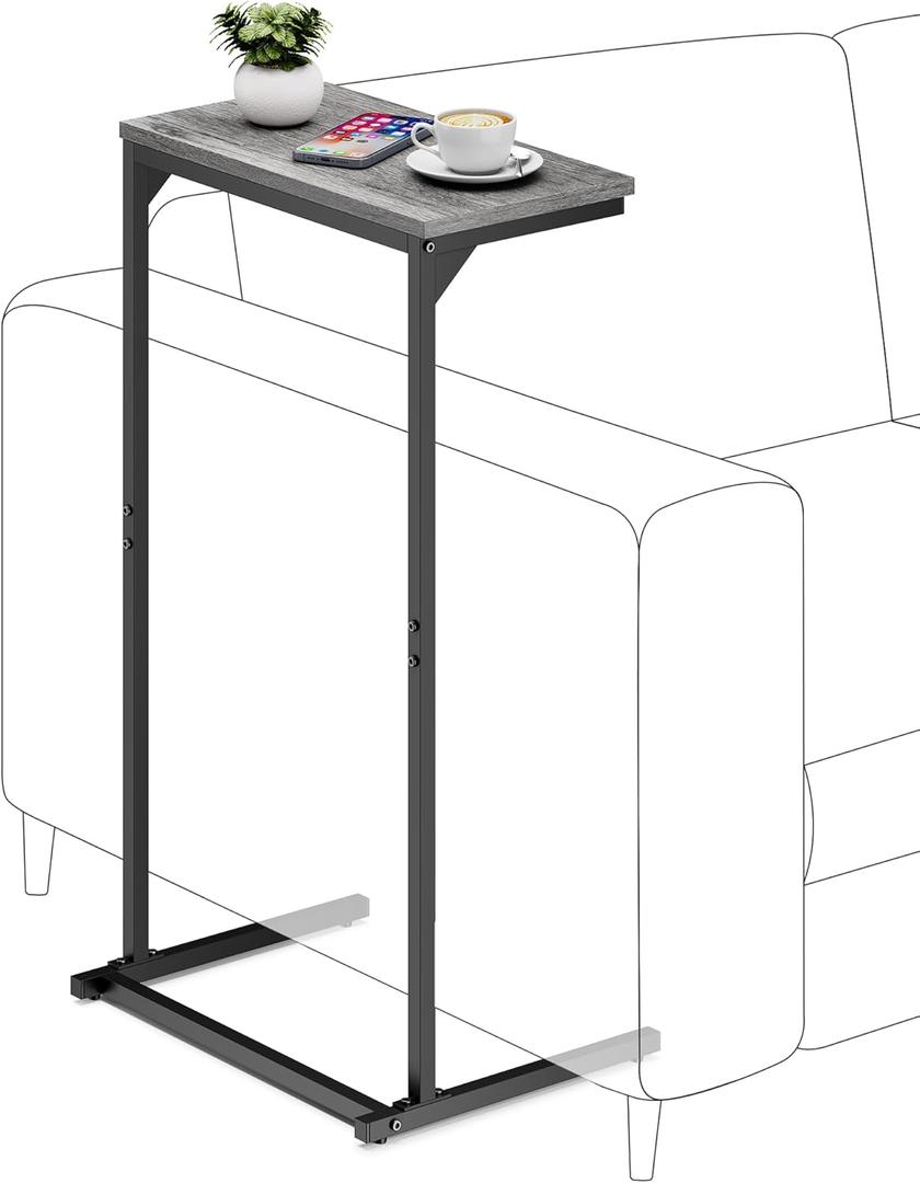 TUTOTAK C Shaped End Table, Small Side Table, 28.7 inch Tall Couch Table, Sofa Table, Living Room, Bed Room, Charcoal Grey TB01BY071