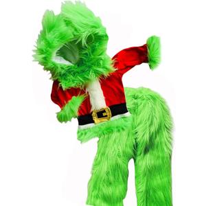 KOSUSANILL Little Kids Boys Girls Christmas Cosplay Costume Green Furry Monster Hooded Santa Claus Tops Green Fuzzy Pants Set (4-5T)