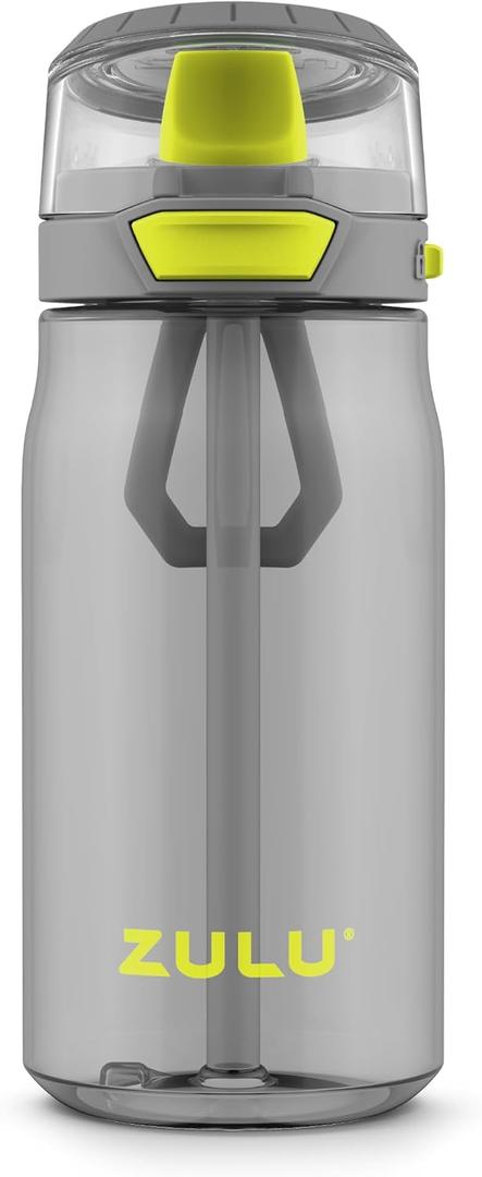 ZULU Kids Flex 16oz Tritan Plastic Water Bottle with Silicone Spout, Leak-Proof Locking Flip Lid and Soft Touch Carry Loop for School Backpack, Lunchbox, and Outdoor Sports, Gray