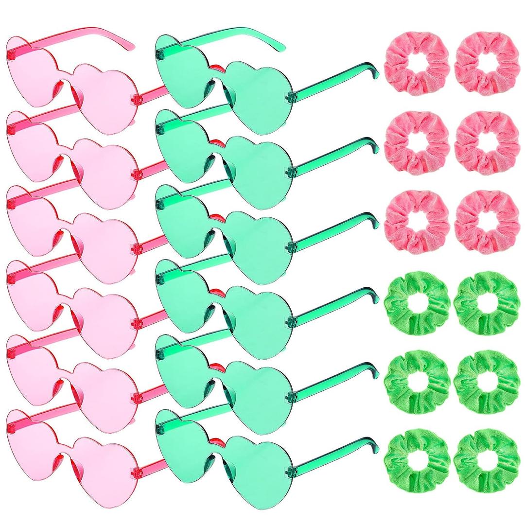 24 Pack Witch Party Decorations Pink and Green Scrunchies Glasses Bulk Party Favors for Witch Themed Accessories Green