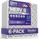 BNX TruFilter 20x20x1 Air Filter MERV 8 (6-Pack) - MADE IN USA  Dust & Pet Defense Electrostatic Pleated Air Conditioner HVAC AC Furnace Filters for Dust, Pet, Mold, Pollen MPR 600  700 & FPR 5