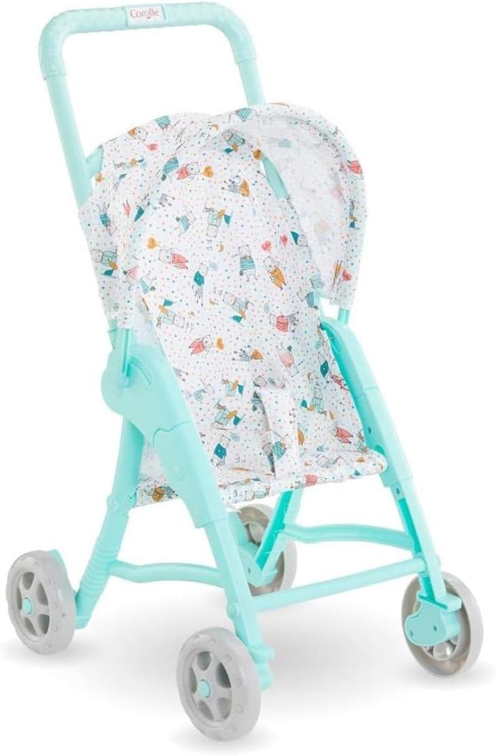 Corolle Mon Premier Poupon Folding Baby Doll Stroller for Kids Ages 18 Months and Up Lightweight Pretend Play Accessory for 12 Inch Dolls Pink and Gray Design
