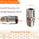 2PCS Hex Stainless Steel Nipple 3/8"NPT Male X 3/8" NPT Male Pipe Fitting 3/8 inch Stainless Steel Pipe Nipples Male Pipe Adapter Fittings Heavy Equal Nipples Connectors