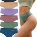 FINETOO 6 Pack High Waisted Thongs for Women, Nylon Spandex Panties Breathable Soft Stretchy Underwear High Rise (Large)