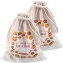2 Pieces Linen Toast Bag Reusable French Baguette Biscuit Bag Cotton Drawstring Bag for Homemade Bread Container（Letter Bread）