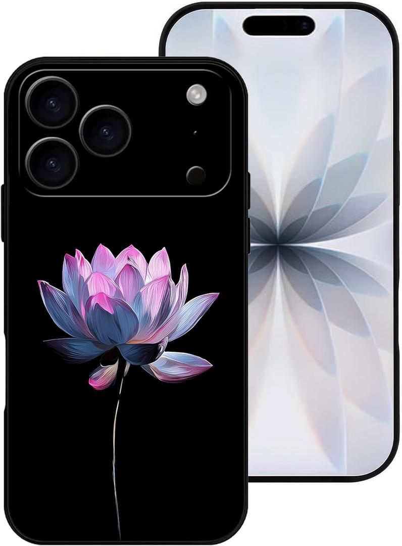 for iPhone 17 Pro Case, Pink Lotus Pattern Phone Case, [Full Camera Protection] Soft Silicone Anti-Scratch Shockproof Protective Cover for 17 Pro 6.3"