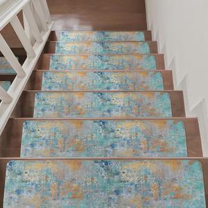 Tiveney Stair Treads Non Slip 15PCS 8"x30" Stair Treads for Wooden Steps, Rubber Backing Stair Runner Washable Reusable Staircase Step Treads, Indoor Safety Carpet Step Treads for Kids Elders Dogs (Rosy)