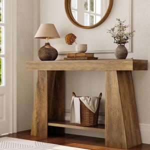 Tohomeor 47.24" Farmhouse Entryway Console Table, Narrow Sofa Table Behind Couch, Wooden Rectangular Entry Table with Storage Shelves for Entrance, Hallway, Living Room, Foyer, 11.81"D x 47.2"W x 29.5"H