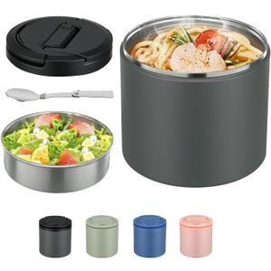 Thermo for Hot Food, Soup Thermo for Adults 40oz Lunch Containers Wide Mouth, Insulated Food Container Leak Proof Vacuum Stainless Steel With Carry Handle and Spoon BPA Free (Gray)