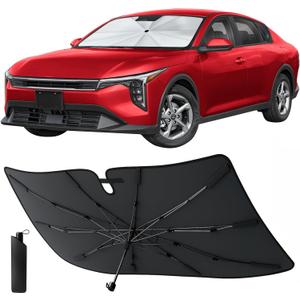 Econour Windshield Sun Shade Umbrella for Car | Medium Foldable Car Sunshade | UV & Heat Protection Front Window Sun Shield, Keeps Interior Cool, Fits Sedans SUVs & Trucks (57” x 33”)