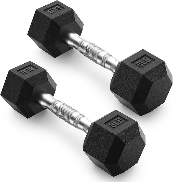 8LB, Rubber Encased Home Gym Dumbbells, Exercise & Fitness Weights Dumbbells for Women & Men, Hand Weight for Strength Training