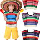 Funtery 4 Pcs Mexican Serape Poncho for Kids Baby Mexico Poncho Costume Cinco De Mayo Outfit Fiesta Theme Party Costume