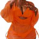 YELAIVP Women's Plus Size Halter String Triangle Bikini Sets 3 Piece Swimsuits with Side Ruched Drawstring Cover Up, 185 Orange, X-Large