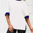 3 x BTFBM Womens Oversized T Shirts Dressy Casual Short Sleeve Summer Tops Crew Neck Color Block Blouse Loose Fit Basic Tee (White, L)