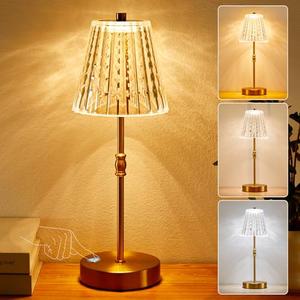 SAIWEYA Cordless Table Lamp, 5000mAh Rechargeable Battery Operated Portable Lamp, Dimmable+3 Colors LED Touch Control, Vintage Crystal Lamp For Bedroom, Kitchen, Bar, Office