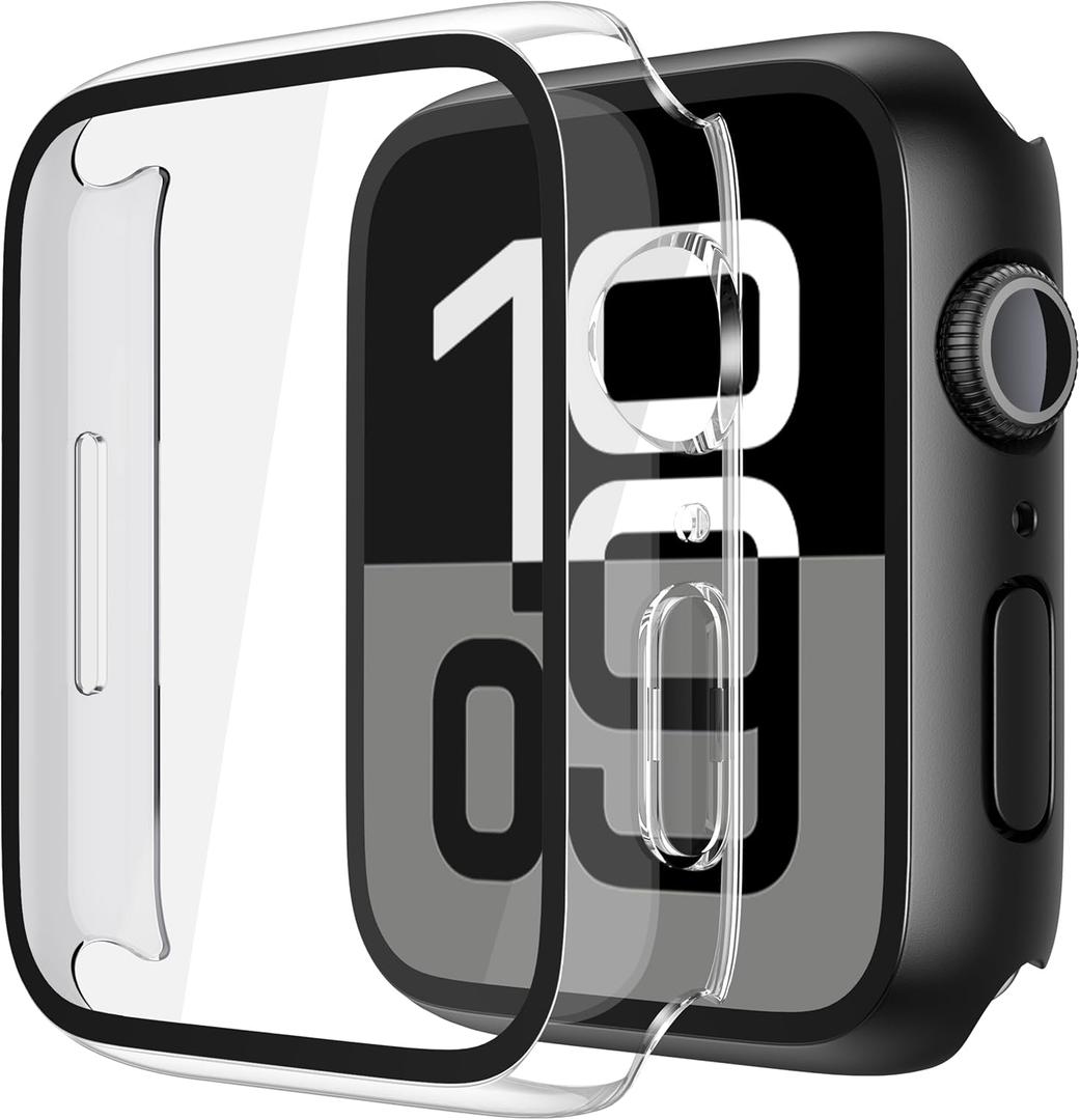 Misxi 2 Pack Tempered Glass Case Compatible for Apple Watch Series 11 (2025) Series 10 46mm, Hard PC Screen Protector Ultra-Thin Lightweight Scratch-Resistant Cover for iWatch, 1 Black + 1 Transparent