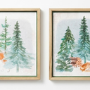 2PCS Vintage Forest Deer Framed Wall Art Set Rustic Farmhouse Artwork Prints Wall Decor for Home Bedroom Living Room 16.5x16.5 Inch