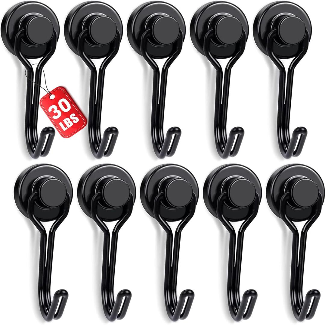 E BAVITE Swivel Swing Black Magnetic Hooks, 30lbs Strong Neodymium Magnet Hook with Epoxy Coating for Refrigerator, Cruise,BBQ Grill Tools, 2.36in in Length, Pack of 10