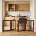 Vantas 80" x 30", No-Assembly Wooden Dog Gate with Door, Brown | Freestanding Stability, Extra Wide, Walk-Through Easy, Easy Storage, Easy to Move, Safety Fence, With Support Feet