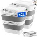 ZAUNFOOY 2 Pcs 42L (11 Gallon) Collapsible Plastic Laundry Basket Hamper with Handles, Foldable Laundry Basket, Pop Up Storage Container Organizer for Washing Storage