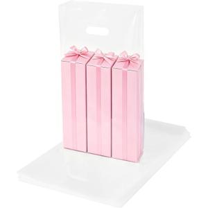 100 Pack Thick Clear Plastic Bags with Die Cut Handles,2.3 Mil 12" x 18"White Plastic shopping bags for Retail, Small Business, Gift and Trade Show Reusable