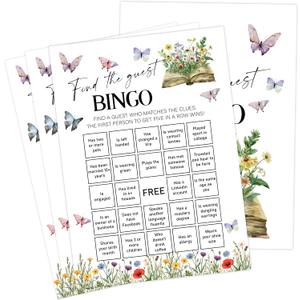 Storybook Baby Shower Games, Wildflower Butterfly Find The Guest Bingo Game for 30 Guests with Game Cards, Gender Reveal, Baby Shower Supplies & Decorations (DV46)