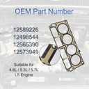 MLS Cylinder Multi Layer Head Gasket 2PCS 12589226 for LS1/LS6 V8 4.8L 5.3L 5.7 Liter Engines, Compatible with 2002-2015 Chevrolet/Buick/GMC/Pontiac/Hummer/Cadillac/Saab,12498544 98544