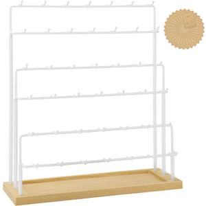 Earring Display for Vendors 6 Tier 42 Hooks Wood Earring Display Rack Holder for Earings Necklaces Rings Bracelets Keychains (White)