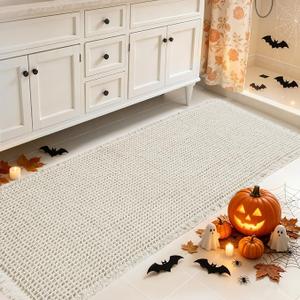SUBRTEX Waffle Braided Bath Mat, 24" x 60" Soft Waffle Bath Rugs, Absorbent Non Slip Bathrooom Mats, Machine Washable Area Rug for Bathroom, Quick Dry, White, Size: 24" x 60" (Runner)