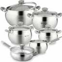 Daniks Modern 11-Piece Stainless Steel Cookware Set with Glass Lids, Includes Saucepan and Frying Pan with Lid, Tri-Ply Bases for Even Heating, Induction Compatible, Dishwasher Safe, Heatproof Handles