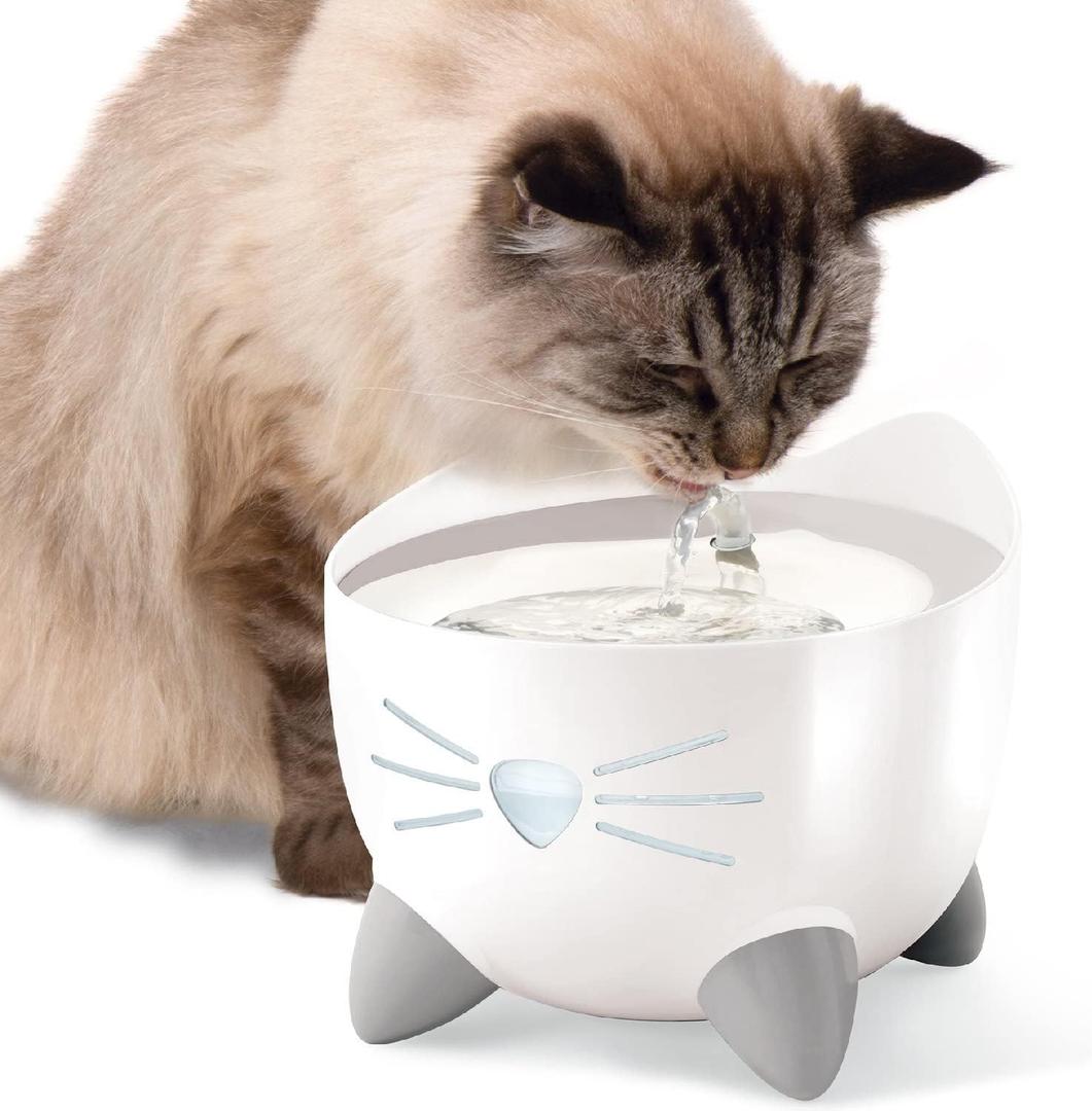 Catit PIXI Drinking Fountain  Cat Water Fountain with Triple Filter and Ergonomic Drinking Options, Stainless Steel