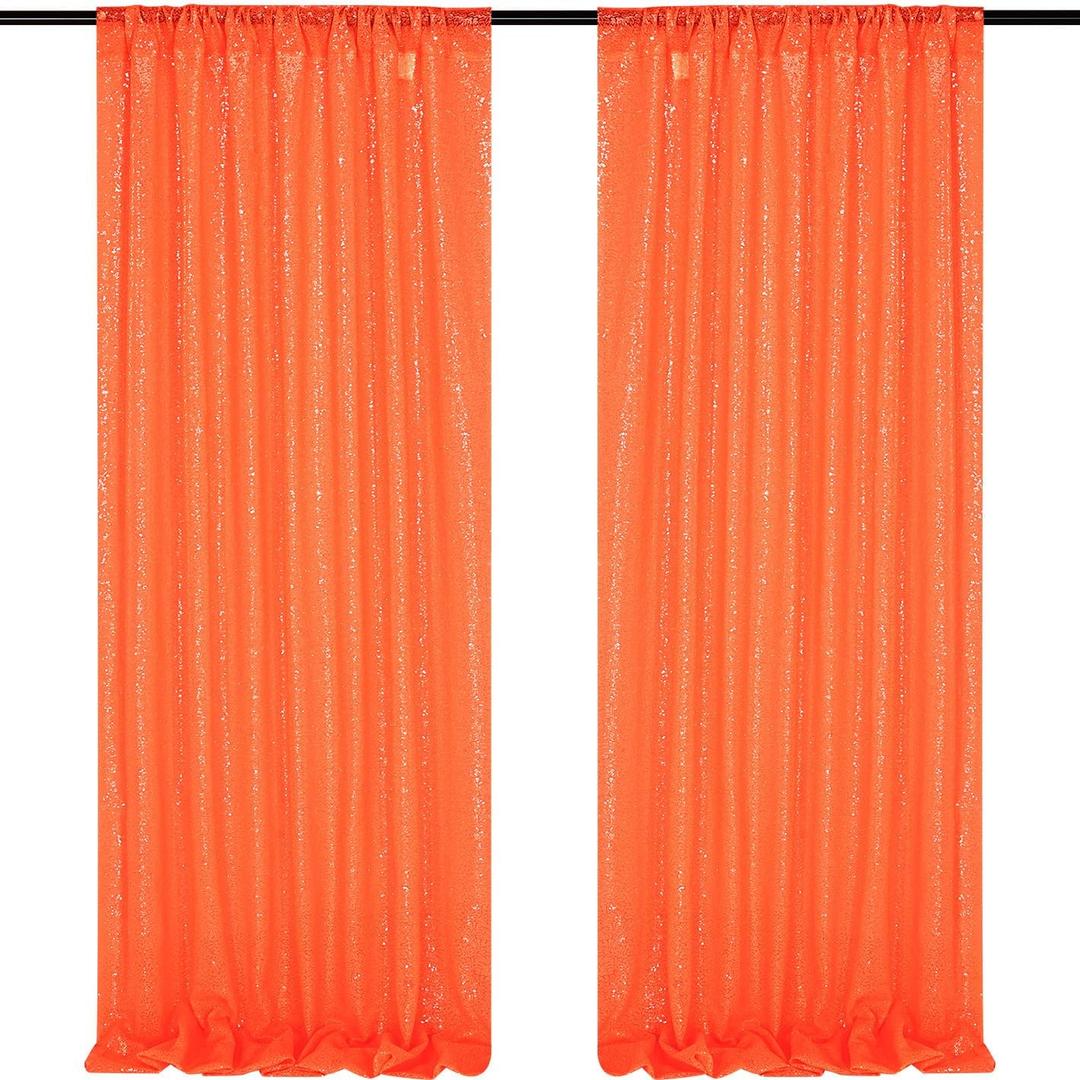 Orange Sequin Backdrop Curtains,2 Panels 2FTx8FT Orange Curtain Backdrop Glitter Party Decorations Background Drapes for Wedding Birthday Anniversary Graduation Photo Booth Decor