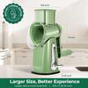 SUSTEAS Rotary Cheese Grater with Handle - Vegetable Shredder with 5 Well-designed Blades & Strong Suction Base,Round Mandoline Slicer & Food Chopper for Kitchen,with Blade Storage Box(Retro Green)
