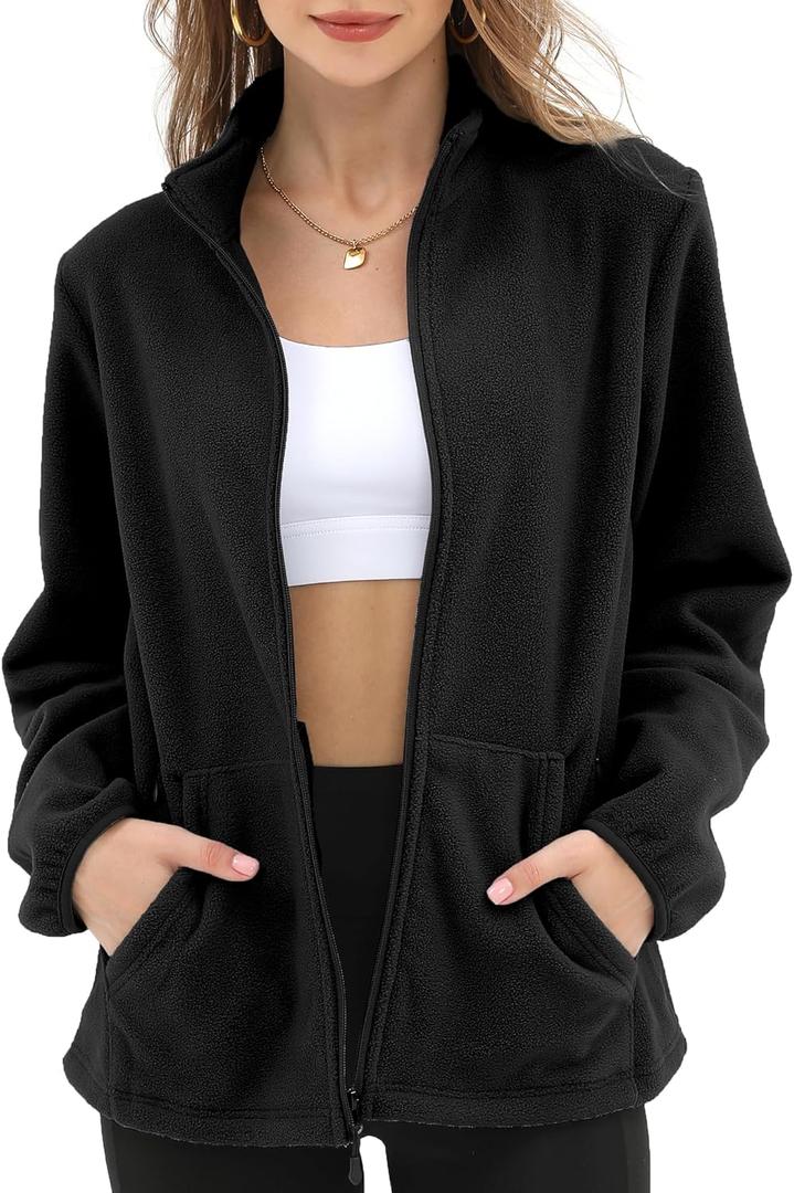 Argstar Women's Fleece Jacket with 6 Pockets  (Large, Black)
