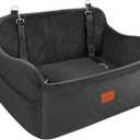 Lealchum Large Dog Car Seat,Memory Foam Cushion Car Seat for 2 Small Dogs,Comfy Car Dog Bed with Side Pocket and 2 Clip-On Safety Leashes,Easy to Install Cars Seat for Dogs(Black, Large)