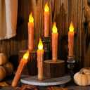 Baquler 6 Pcs Short Thanksgiving Flameless Candles Vintage Fall Real Wax Hand Dipped 6.5 Inch Orange Taper Candles Battery Operated LED Candlesticks for Autumn Thanksgiving Dinning Table Home Party