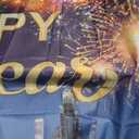 New Year Garage Door Cover Decorations Banner Backdrop,2026 Happy New Year Eve Holiday Garage Door Cover Banner,Neon City Night Scene Colorful Fireworks Garage Door Outdoor Holiday Decorations 68 x 42