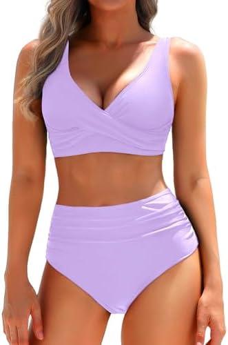 Yonique Women's Two Piece High Waisted Bikini Set Tummy Control Swimsuit Full Coverage Bathing Suit, Small