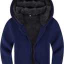 Kids Boys Sherpa Fleece Lined Jacket Hoodie Sweatshirt Fall Winter Spring Casual Warm Clothes for School Daily Outwear (Large, Navy)