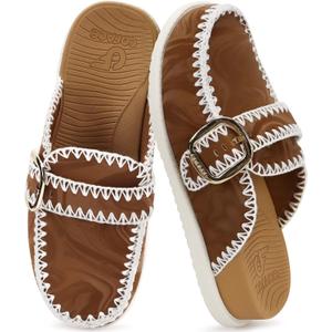 COFACE Womens Sandals Closed Toe Backless Fashion Striped Women's Mules Clogs Walking Slides for Women Comfortable Cushioned Size 6-12
