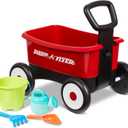 Radio Flyer My 1st Wagon 2-in-1 Walker & Pull Wagon with Beach and Garden Tools for Toddlers Ages 1-4, Red