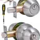 Lanwandeng All Keyed Same Entry Door Knob and Single Cylinder Deadbolt Combo Set, Satin Nickel Exterior Door Knobs with Lock and Keys for Entrance and Front Door (1 Pack)