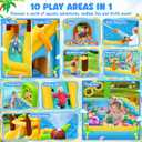 Inflatable Water Slide Bounce House with 450 W Blower, Blow up 10-in-1 Waterslide Park Bouncy Castle Outdoor and Indoor, Bouncer House with Splash Pool, Sprinklers and Long Slide
