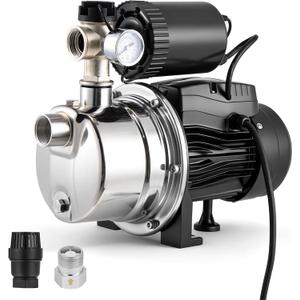 Hanchen 3/4 HP Shallow Well Pump with Pressure Tank, Automatic Booster System, Self-Priming Stainless Steel Jet Pump with Water Flow Switch Water Pressure Switch